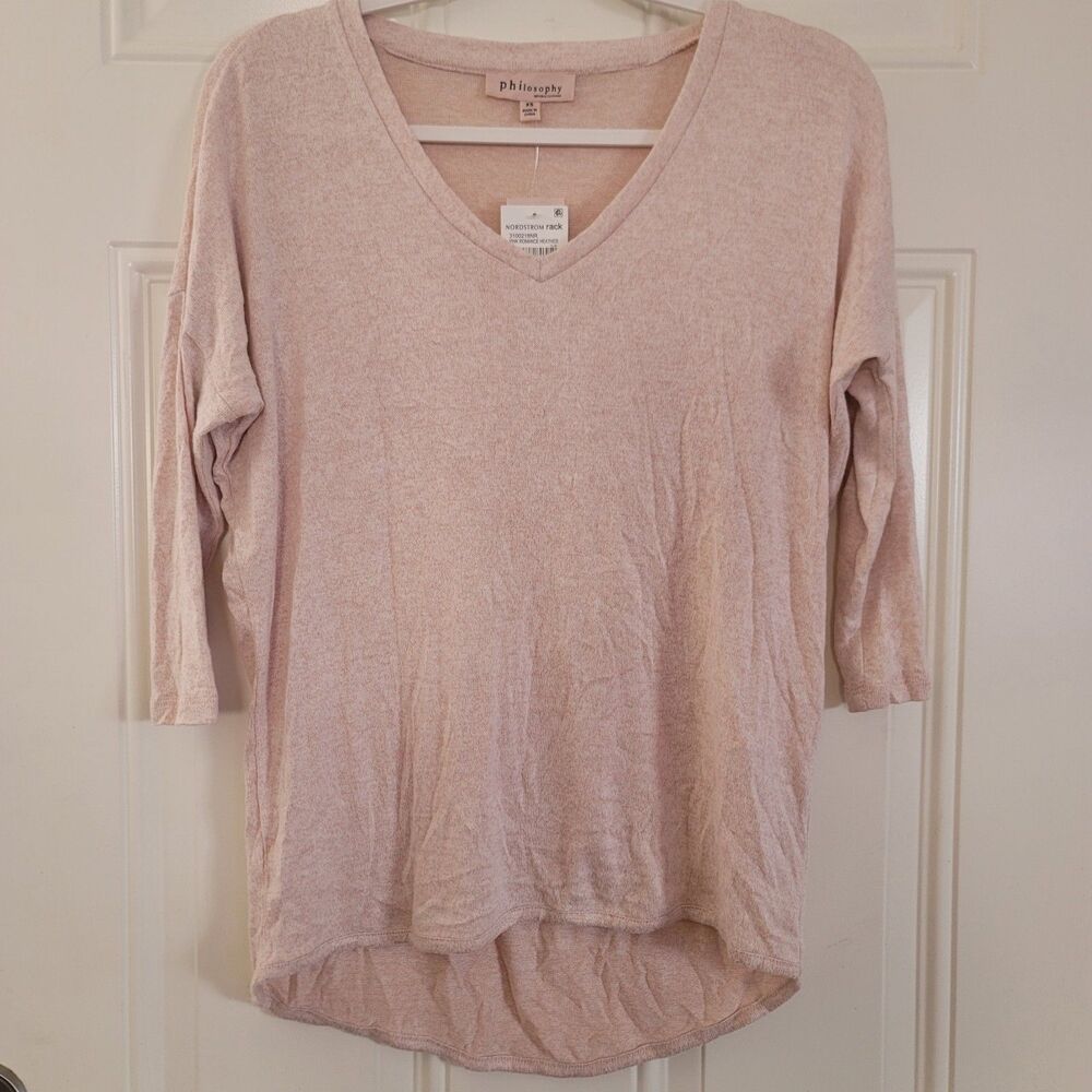 Philosophy Knit Pullover Sweater V Neck Short Sleeve Size XS NWT New Soft Thin